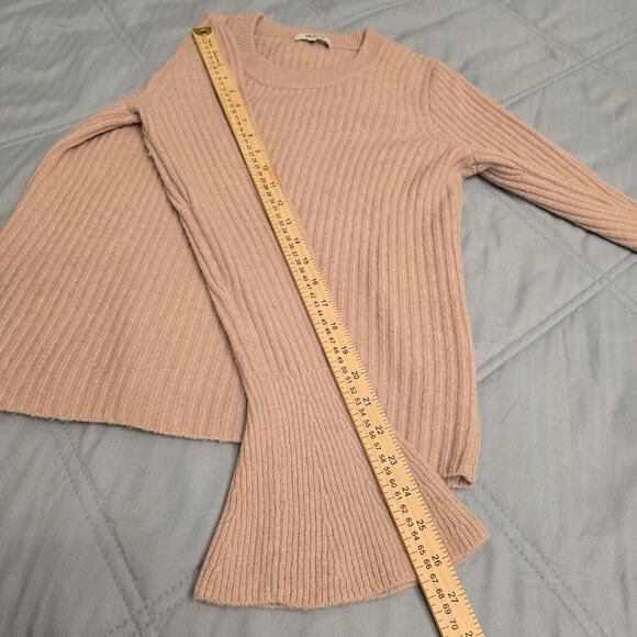 Madewell Pale Pink Wool Blend Ribbed Sweater Sz S Crew Neck Soft Flared Sleeves - Picture 5 of 8